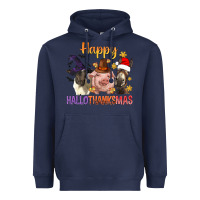 Navy Happy Hallothanksmas Farm Animal Heavyweight Hoodie - BundleAndBundleShop