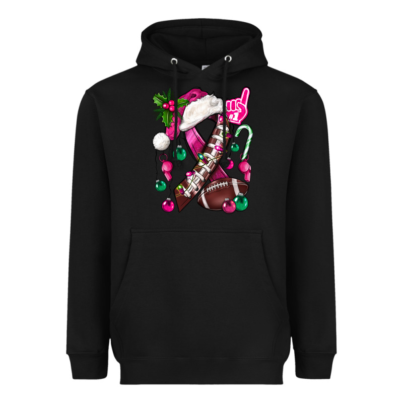 Pink Christmas Breast Cancer Ribbon Football Heavyweight Hoodie by BundleAndBundleShop | Teevron