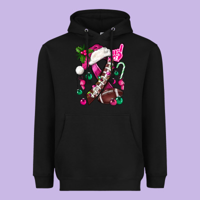 Pink Christmas Breast Cancer Ribbon Football Heavyweight Hoodie Designed By Bundleandbundleshop