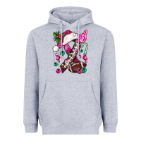 Heather Grey Pink Christmas Breast Cancer Ribbon Football Heavyweight Hoodie - BundleAndBundleShop