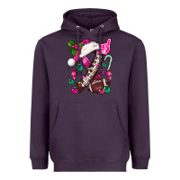 Plum Pink Christmas Breast Cancer Ribbon Football Heavyweight Hoodie - BundleAndBundleShop