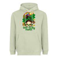 Matcha St. Patrick Messy Bun One Luck Mama With Clover Heavyweight Hoodie - BundleAndBundleShop