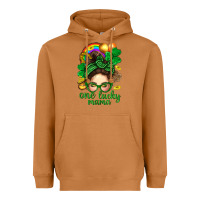 Meerkat St. Patrick Messy Bun One Luck Mama With Clover Heavyweight Hoodie - BundleAndBundleShop