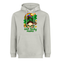Moon Dust St. Patrick Messy Bun One Luck Mama With Clover Heavyweight Hoodie - BundleAndBundleShop
