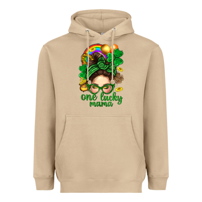 St. Patrick Messy Bun One Luck Mama With Clover Heavyweight Hoodie by BundleAndBundleShop | Teevron
