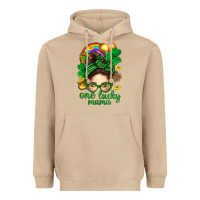 Mushroom St. Patrick Messy Bun One Luck Mama With Clover Heavyweight Hoodie - BundleAndBundleShop
