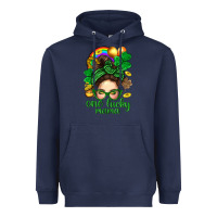 Navy St. Patrick Messy Bun One Luck Mama With Clover Heavyweight Hoodie - BundleAndBundleShop