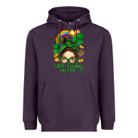 Plum St. Patrick Messy Bun One Luck Mama With Clover Heavyweight Hoodie - BundleAndBundleShop
