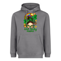 Storm St. Patrick Messy Bun One Luck Mama With Clover Heavyweight Hoodie - BundleAndBundleShop