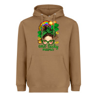 Toasted Coconut St. Patrick Messy Bun One Luck Mama With Clover Heavyweight Hoodie - BundleAndBundleShop