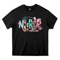 Black floral nurse Heavy Core Tee - RanaPortraitStore