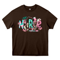 Chocolate Brown floral nurse Heavy Core Tee - RanaPortraitStore