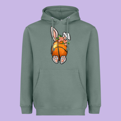 Basketball Easter Bunny Heavyweight Hoodie Designed By Bundleandbundleshop