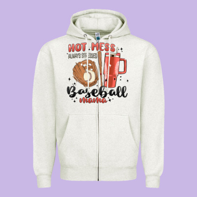 Hot Mess Always Stressed Baseball Mama Stanley Cup Zipper Hoodie Designed By Maliassmallbusiness