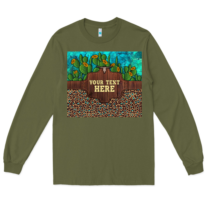 Preview Custom Cactus And Sunflowers Leopard Turquoise Long Sleeve Tee by Artiststas | Teevron