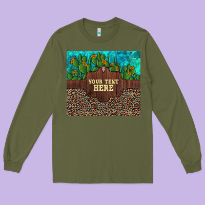 Preview Custom Cactus And Sunflowers Leopard Turquoise Long Sleeve Tee Designed By Artiststas