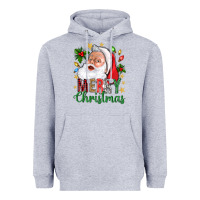 Heather Grey Merry Christmas With Santa Heavyweight Hoodie - BundleAndBundleShop