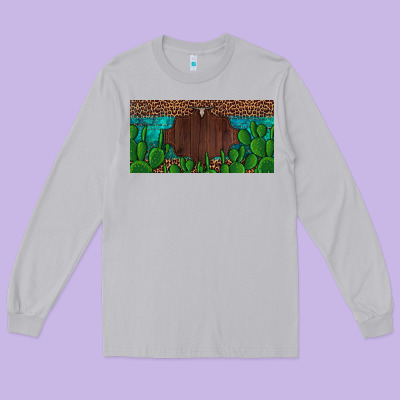Western Cactus Leopard And Turquoise Custom Nametext License Plate Long Sleeve Tee Designed By Artiststas