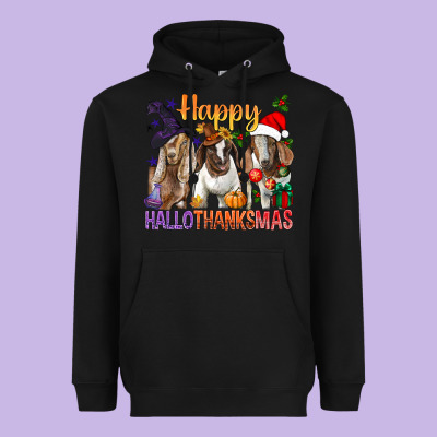 Happy Hallothanksmas Goats Heavyweight Hoodie Designed By Bundleandbundleshop