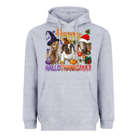 Heather Grey Happy Hallothanksmas Goats Heavyweight Hoodie - BundleAndBundleShop