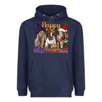 Navy Happy Hallothanksmas Goats Heavyweight Hoodie - BundleAndBundleShop