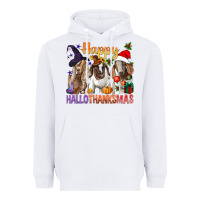 White Happy Hallothanksmas Goats Heavyweight Hoodie - BundleAndBundleShop