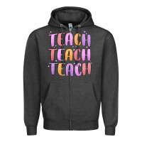 Charcoal Heather teach teach varsity Zipper Hoodie - MaliasSmallBusiness