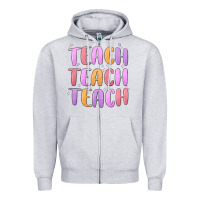Heather Grey teach teach varsity Zipper Hoodie - MaliasSmallBusiness