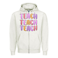 Oatmeal Heather teach teach varsity Zipper Hoodie - MaliasSmallBusiness