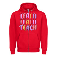 Red teach teach varsity Zipper Hoodie - MaliasSmallBusiness