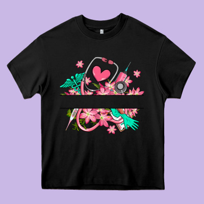Heavy Core Tee nurse flowers custom name design