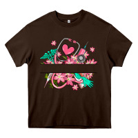 Chocolate Brown nurse flowers custom name design Heavy Core Tee - RanaPortraitStore