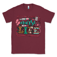 Burgundy Nurse life leopard frame Classic Tee - LillyAllenDesigns