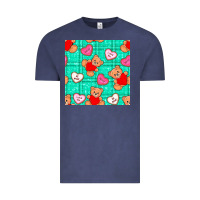 Vintage Denim valentines day teddy bears and cookies seamless pattern Vintage Tee - BundleAndBundleShop