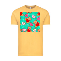 Vintage Mustard valentines day teddy bears and cookies seamless pattern Vintage Tee - BundleAndBundleShop