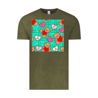 Vintage Olive valentines day teddy bears and cookies seamless pattern Vintage Tee - BundleAndBundleShop