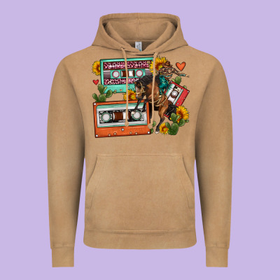 Rodeo Sunflower Cactus Cassette Vintage Hoodie Designed By Fadigitalartstudio