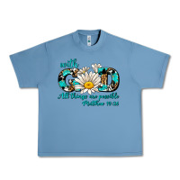 Pebble Blue with god all things are possible daisy Urban Heavy Tee - AdoDesignShop
