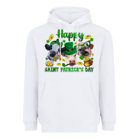 White Happy Saint Patrick'S Day With Clover Heavyweight Hoodie - BundleAndBundleShop