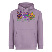Lavender Peace Love Mardi Gras Heavyweight Hoodie - BundleAndBundleShop