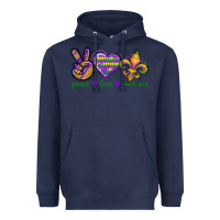 Navy Peace Love Mardi Gras Heavyweight Hoodie - BundleAndBundleShop