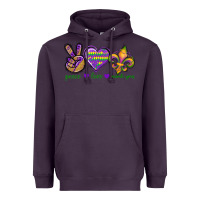 Plum Peace Love Mardi Gras Heavyweight Hoodie - BundleAndBundleShop