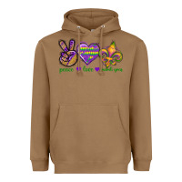 Toasted Coconut Peace Love Mardi Gras Heavyweight Hoodie - BundleAndBundleShop