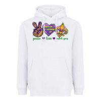 White Peace Love Mardi Gras Heavyweight Hoodie - BundleAndBundleShop
