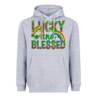 Heather Grey Lucky And Blessed St Patricks Heavyweight Hoodie - BundleAndBundleShop