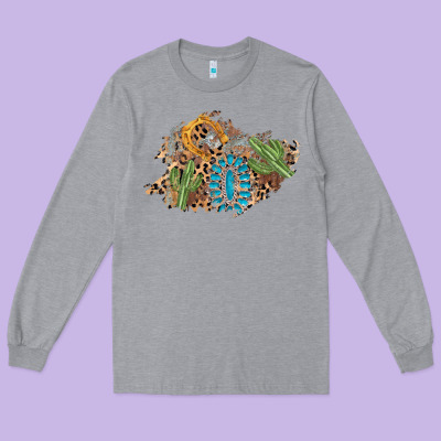 Horseshoe Leopard Gemstone Cactus Patch Long Sleeve Tee Designed By Adodesignshop