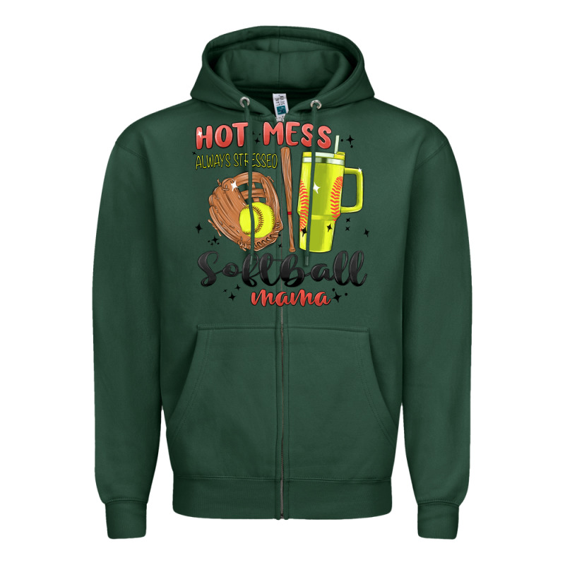 Hot Mess Always Stressed Softball Mama Stanley Cup Zipper Hoodie by MaliasSmallBusiness | Teevron