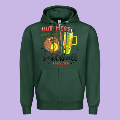 Hot Mess Always Stressed Softball Mama Stanley Cup Zipper Hoodie Designed By Maliassmallbusiness