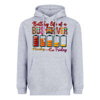 Heather Grey Battery Life Of A Bus Driver Heavyweight Hoodie - BundleAndBundleShop