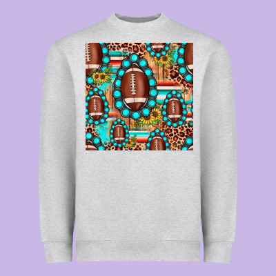 Football Leopard Turquoise Gemstone Sunflower Seamless Pattern Heavyweight Sweatshirt Designed By Jahusdesignshop